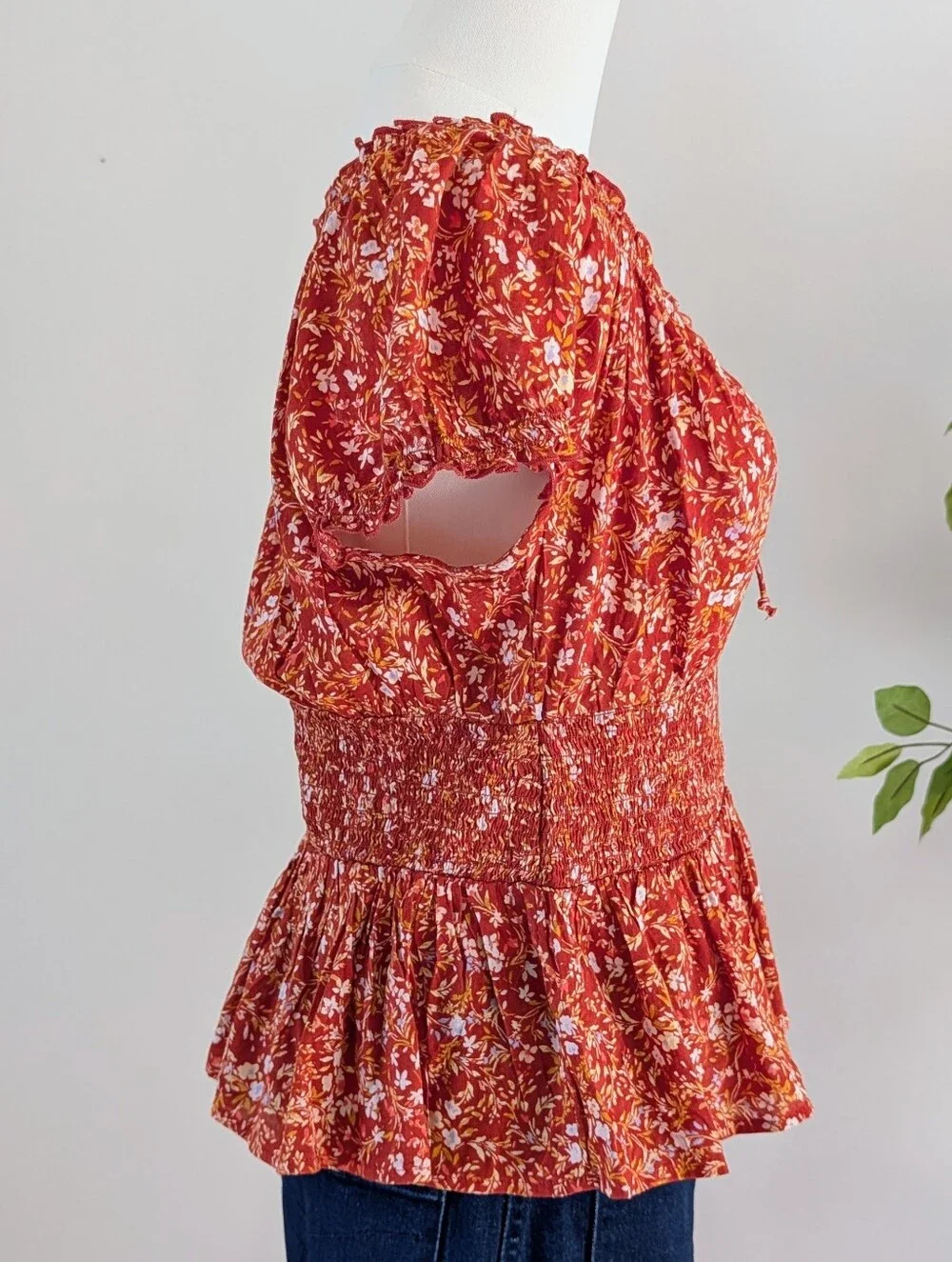 Old Navy Orange Floral Smocked Peplum Blouse - S